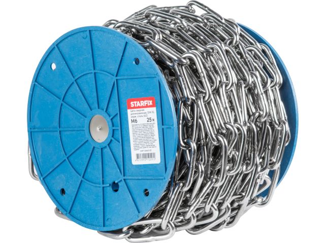 Цепь сварная длиннозвенная М6 нерж.сталь (А2), DIN 763 (бухта 25м) STARFIX
