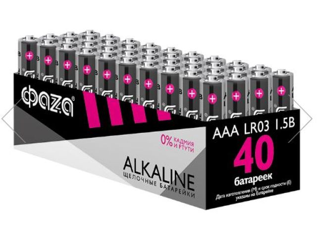 Изображение 2 Батарейка 40шт (коробка) AAA LR03A 1,5V Alkaline LR03A-P40 ФАZА Alkaline Pack-40