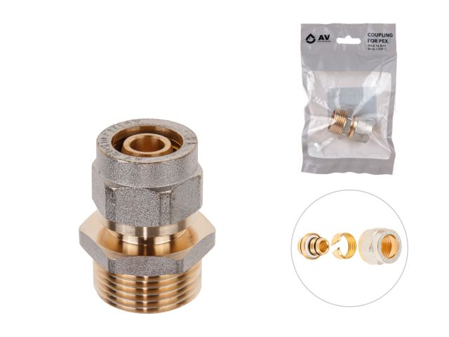 Ниппель 16(2.0) х 3/4&quot; нар. для труб PEX, AV Engineering (инд. упак.)