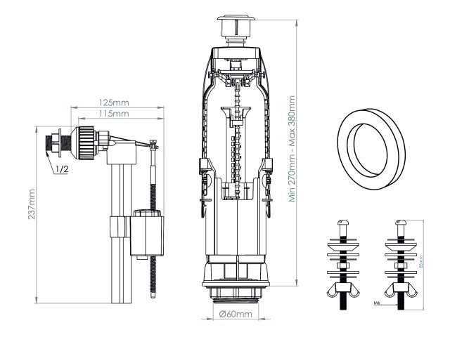 Изображение 2 Арматура для смывного бачка, однорежимная, с боковой подводкой, AV Engineering