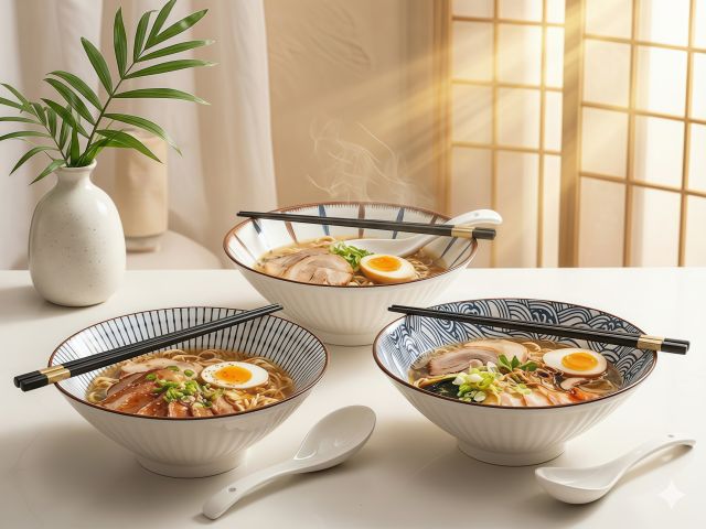 Изображение 5 Миска керамическая с ложкой и палочками для еды, серия RAMEN, line, PERFECTO LINEA
