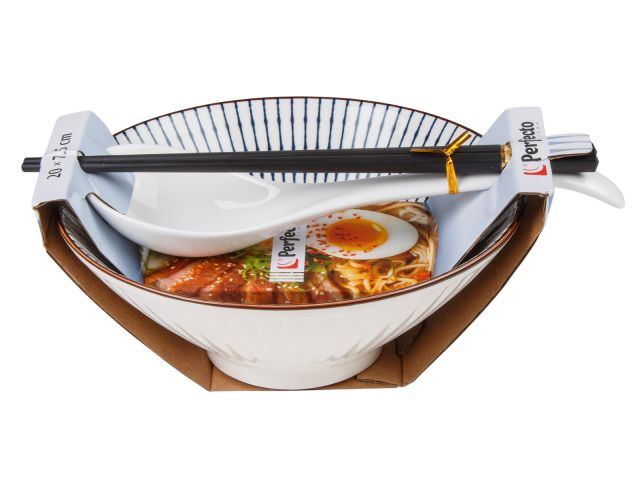 Изображение 4 Миска керамическая с ложкой и палочками для еды, серия RAMEN, line, PERFECTO LINEA