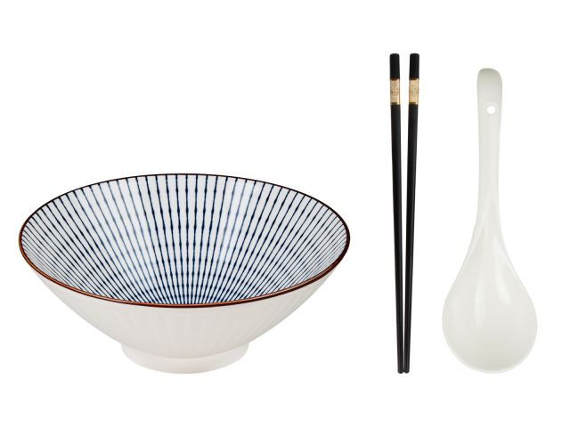 Изображение 2 Миска керамическая с ложкой и палочками для еды, серия RAMEN, line, PERFECTO LINEA