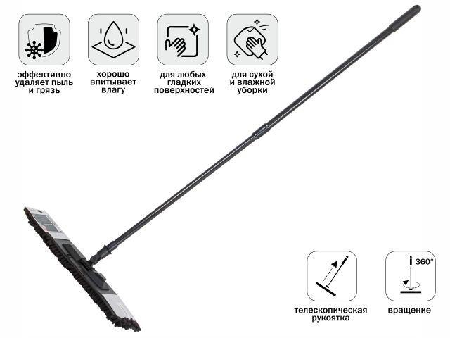 Швабра для пола с насадкой из шенилла, черная, PERFECTO LINEA